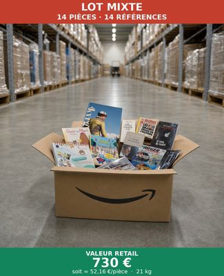 a box full of books sitting on the floor in a warehouse