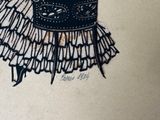 a black and white drawing of an owl wearing a hat