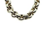 a close up of a chain necklace on a white background