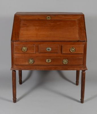 a small wooden desk with a drawer on top of it