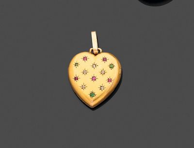 un pendentif en forme de cœur en or et émail, orné de pierres multicolores
