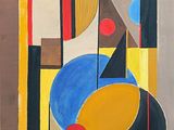 peinture représentant une composition géométrique composée de cercles et de lignes