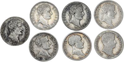 un lot de six pièces d'argent sur lesquelles figurent des portraits d'hommes