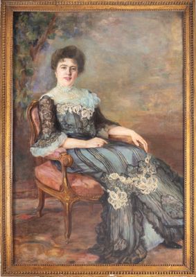 ECOLE RUSSE "Portrait d'une femme de qualité, assise, en ten…