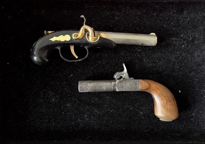 two guns that are sitting in a black case