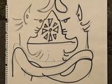 dessin représentant une femme tenant un couteau dans la main droite