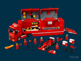 a red fire truck with a lot of legos on it