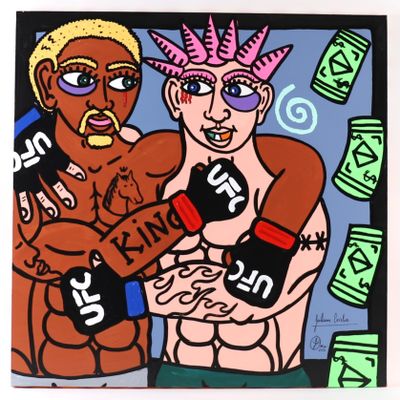 an image of a painting of two men with boxing gloves