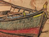 a drawing of a boat that is sitting on the beach