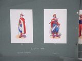 three pictures of men dressed in uniforms on display