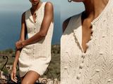 two photos of a woman in a white dress sitting on a stone wall