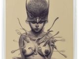 an image of a drawing of a woman holding a plate of food
