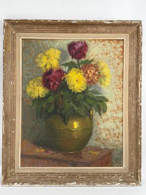 une peinture de fleurs dans un vase sur une table
