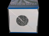 a white box with a blue lid on a black background