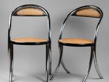 paire de chaises de salle à manger en chrome et rotin