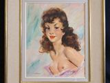 an oil painting of a woman in a pink dress in a gold frame