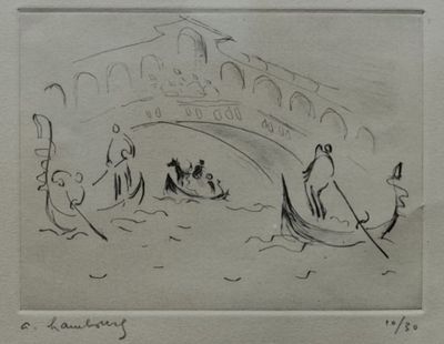André HAMBOURG (1909-1999). Le pont du Rialto, Venise