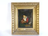 tableau représentant une femme tenant un panier de fruits, dans un cadre doré