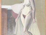 un tableau représentant une femme debout devant une baignoire