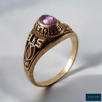 Bague d'université américaine en or rose 9K (375 millièmes) …