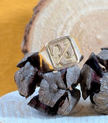 two rings that are sitting on top of a piece of wood