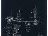 black and white photograph of a group of birds flying over water