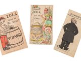 three old postcards of a man in a suit and a woman in a top hat