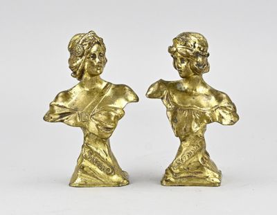 pair of antique brass figurines of a woman and a man