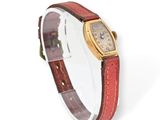 an image of a wrist watch with a red strap around it