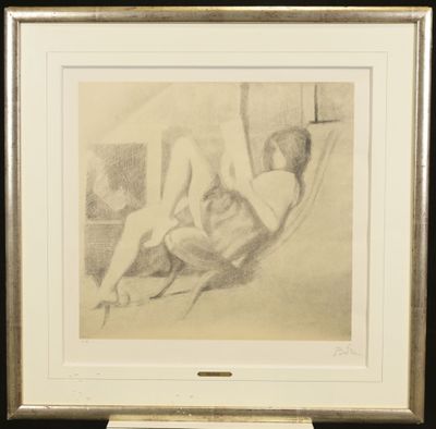 a drawing of a nude woman laying on a bed in front of a window