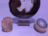 a pan with eggs and other items on a table