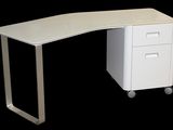 a white desk with two drawers and a file cabinet