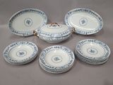 eight pieces of blue and white porcelain dishes with gold handles