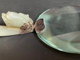 a magnifying glass with a piece of tooth on top of it