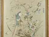 painting of two birds on a branch of a tree with flowers
