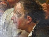painting of a man and a woman looking at a painting of a man and a woman