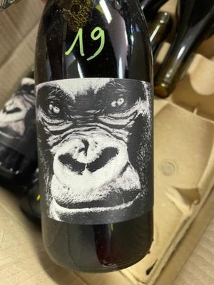 a bottle of wine with a picture of a gorilla on it