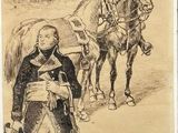 dessin représentant un homme debout à côté d'un cheval et un autre homme à cheval