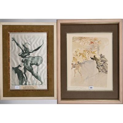 deux tableaux encadrés représentant un homme et une femme sur fond blanc