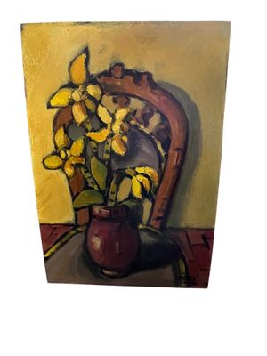 peinture d'une peinture d'un vase de fleurs sur une table
