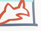 a drawing of a fox on a white background