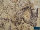 a drawing of a rhino on the wall of a building