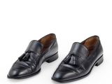 black leather tasselled loafers with tassels