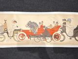 a picture of a picture of a group of people riding in a horse drawn carriage