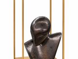 an image of a bronze sculpture of a woman ' s head in a glass case