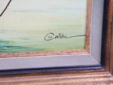 a picture of a painting of a boat in the water