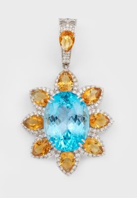 a blue topaz and citrine pendant with diamonds