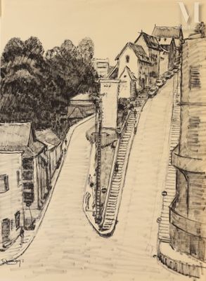 esquisses d'un dessin représentant une rue avec une côte raide en arrière-plan