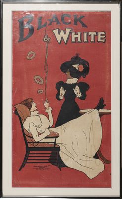 painting of a woman sitting in a chair with a man smoking a cigarette