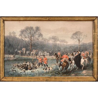 GRAVURE polychrome représentant l’hallali du cerf.